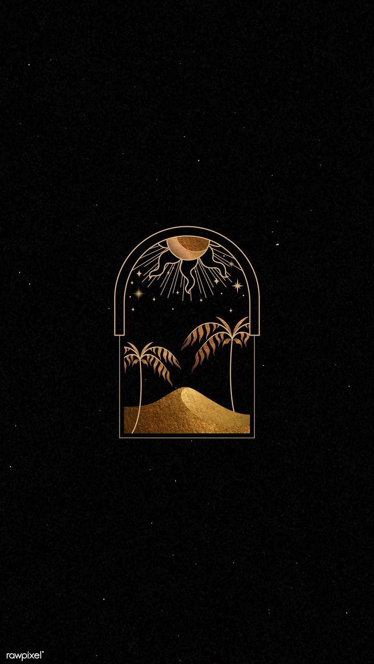Mystical Gold Frame On Black Background Mobile Phone Wallpaper