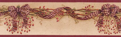 Rosehip Red Country Check Garland Wallpaper Border Blonder Home