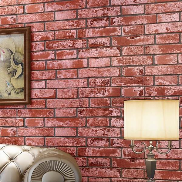 3D wallpaper brick red brick faux brick accent wall living roomjpg