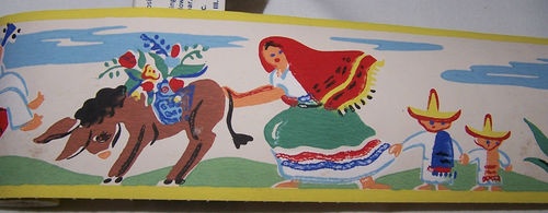 Org 1940s vintage mexican wallpaper border craft art retro donkey ca