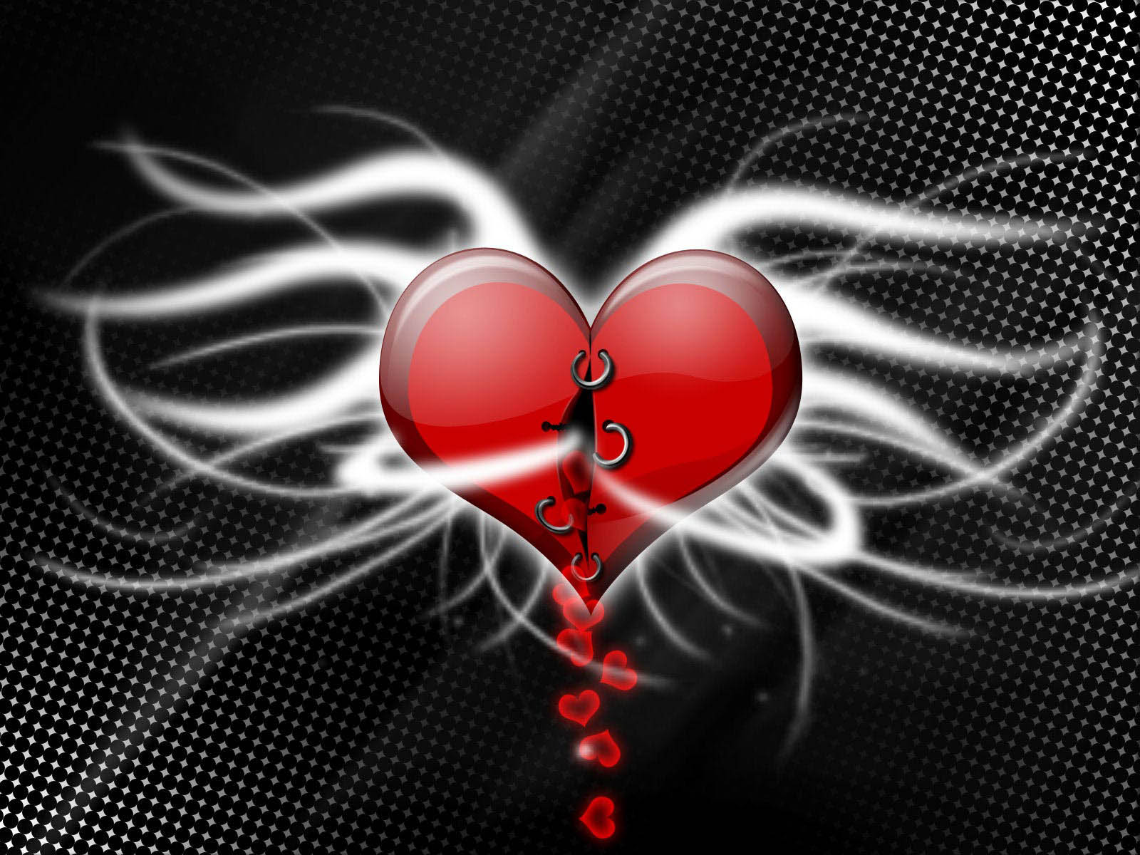 A stitched-up red heart with glowing white swirls on a dark, textured background. Symbolizing mended love or resilience after heartbreak