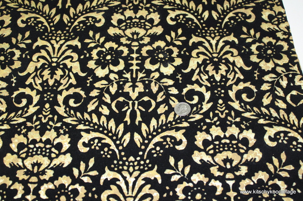 Vintage Wallpaper Retro Black Flocked With Metallic Gold Background