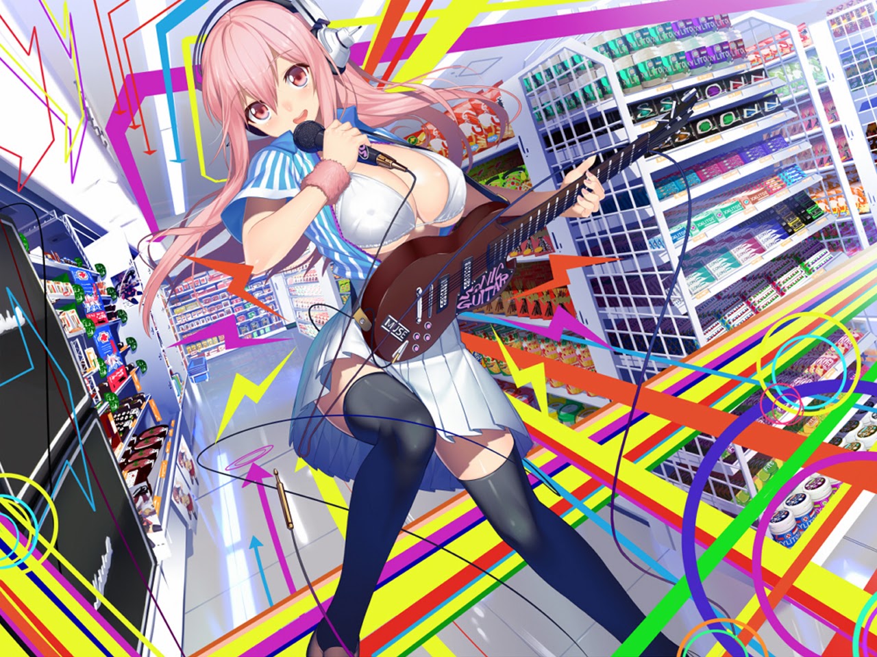 Super Sonico Singing Guitar Playing Wallpaper HD Anime Girl Sexy