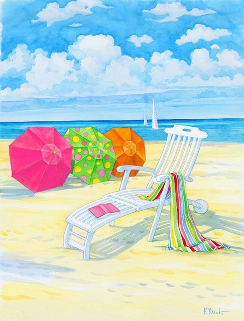 Deck Chair And Umbrellas Wall Mural Beach Style Wallpaper