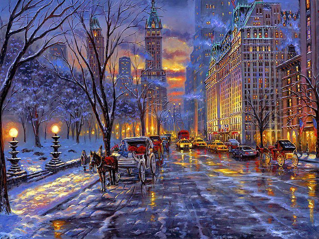 NYC Winter Scenes Wallpaper Scene wallpaper Painting Canvas
