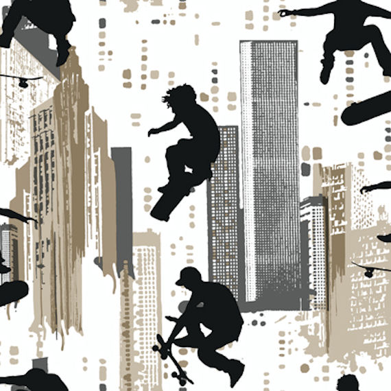 Tan And Grey Skateboarder Wall Paper Sticker Outlet