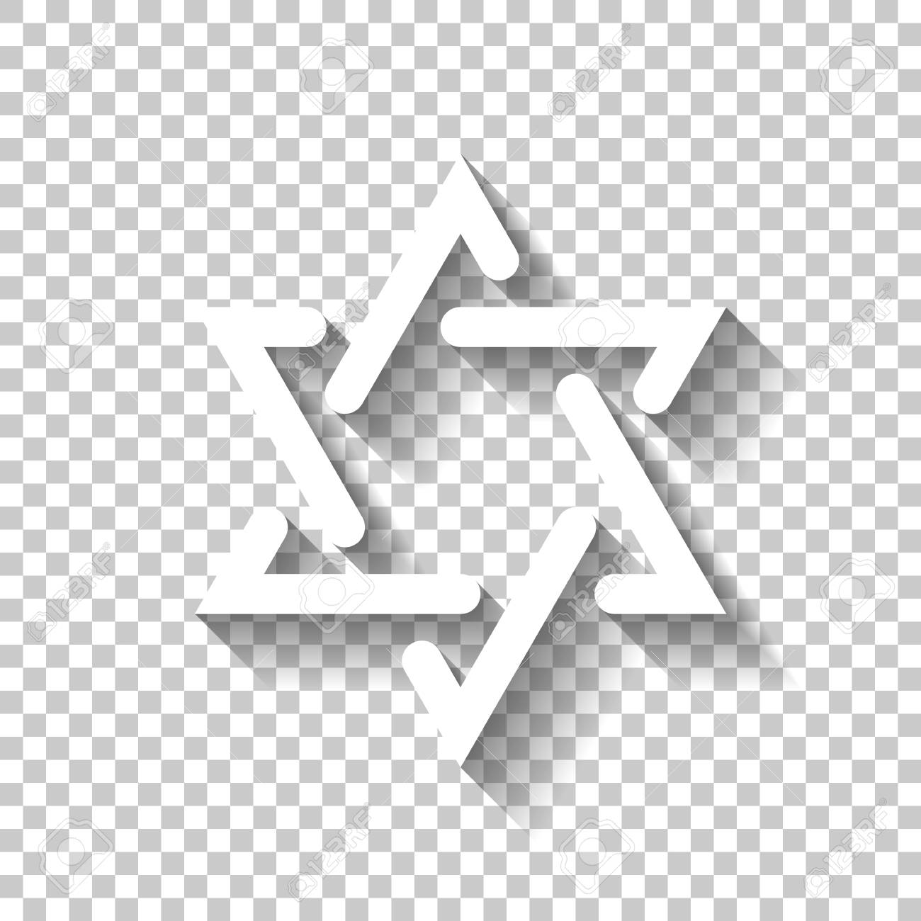 Star Of David Simple Icon White With Shadow On Transparent