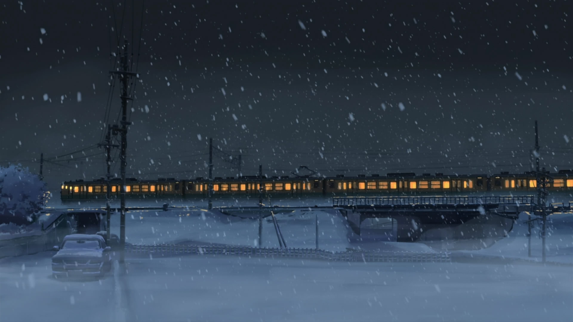 Wallpaper Train Night Snow Winter Light HD Background