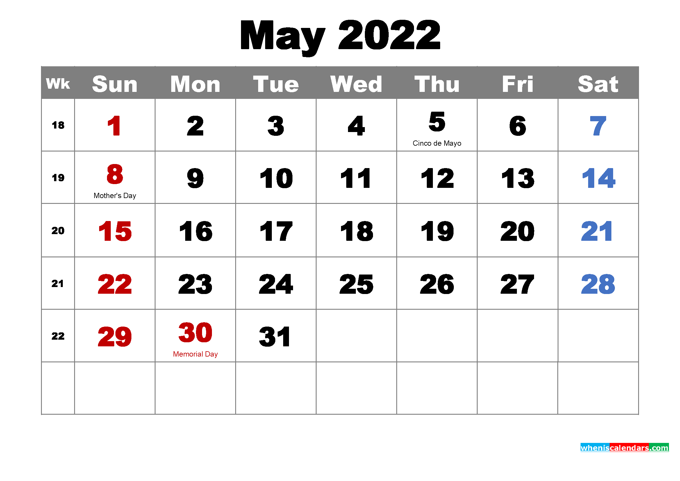 Printable May Calendar Wallpaper