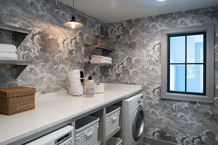 Fornasetti Nuvole Wallpaper   Transitional   laundry room   Studio M