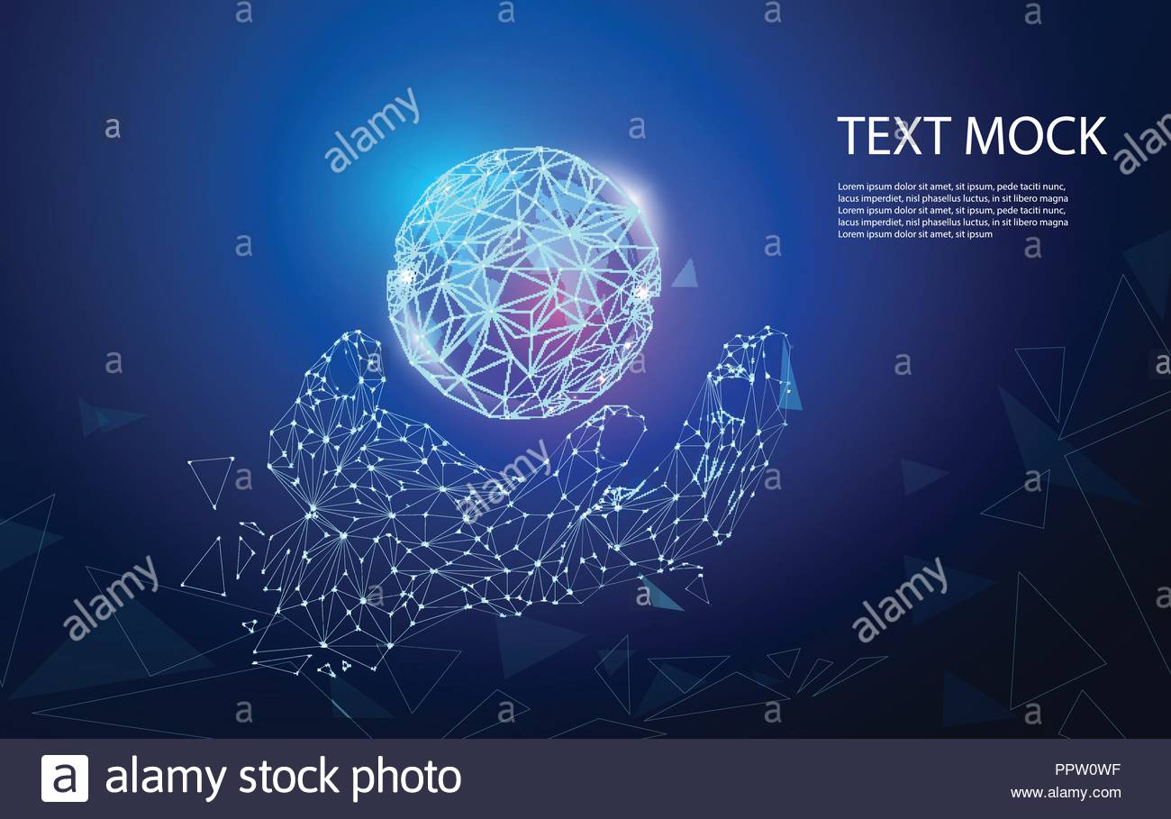 Abstract Technology Concept Hand Digital Link And World On Hi Tech