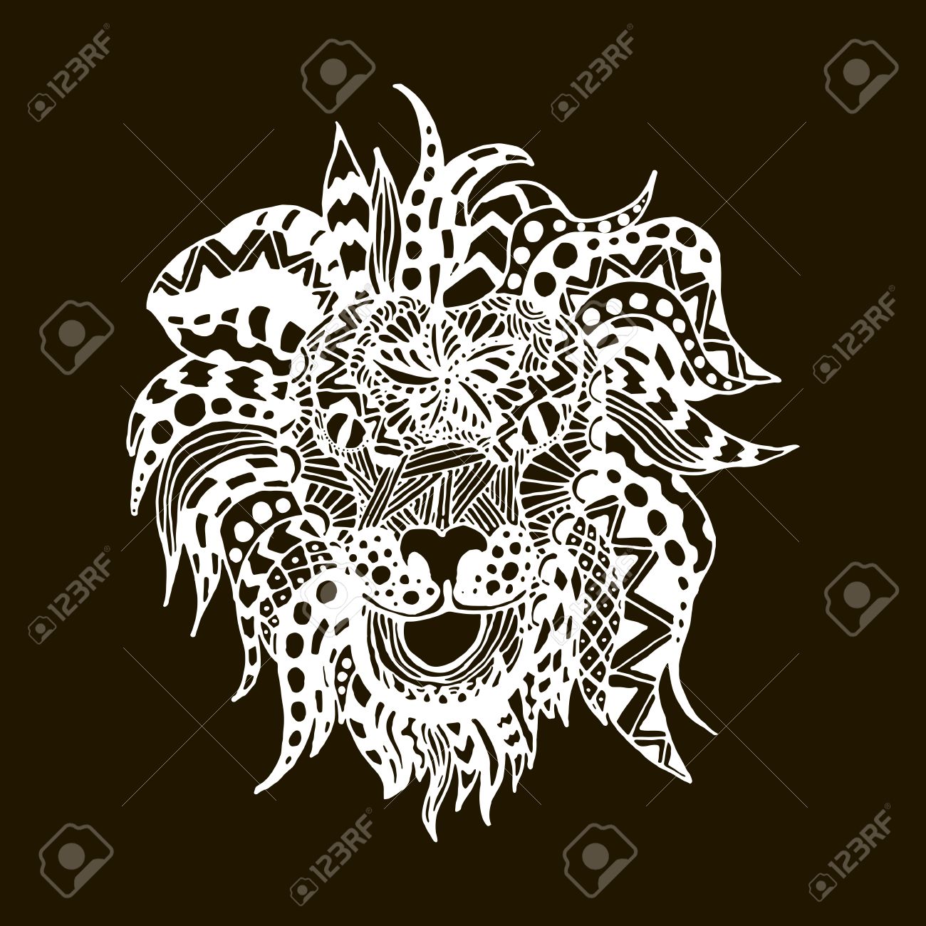 Hand Draw Lion Head Zentangle Patterns Painted In Trendy Colors