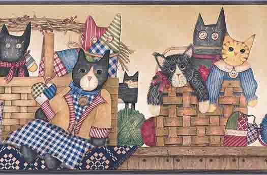 Folk Art Cat Wallpaper Border Inc