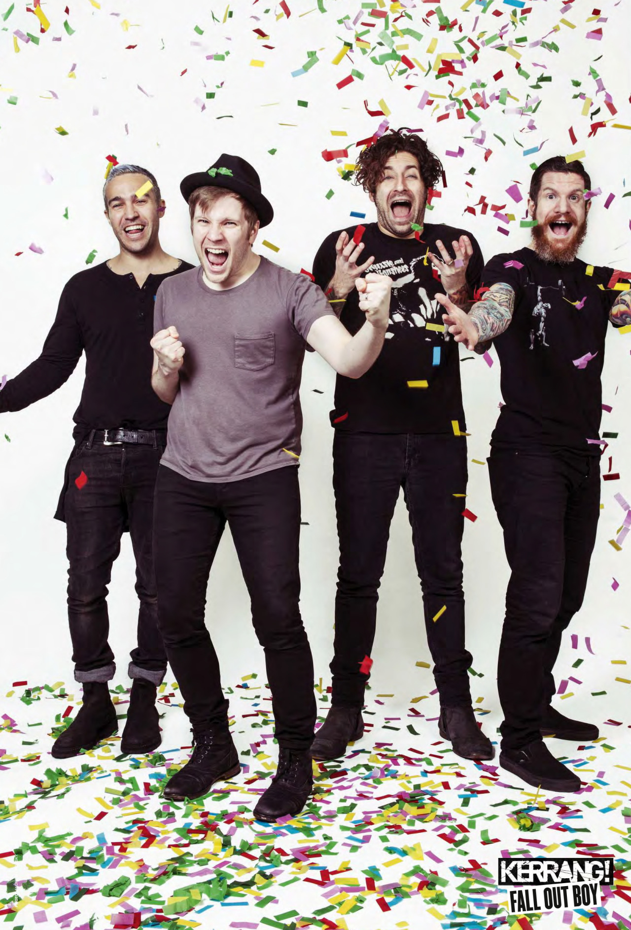 Fall Out Boy celebrating with confetti