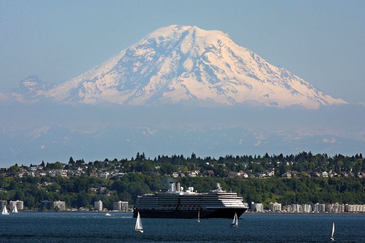 In Puget Sound Near Seattle A Holland America Cruise Ship Heads Off