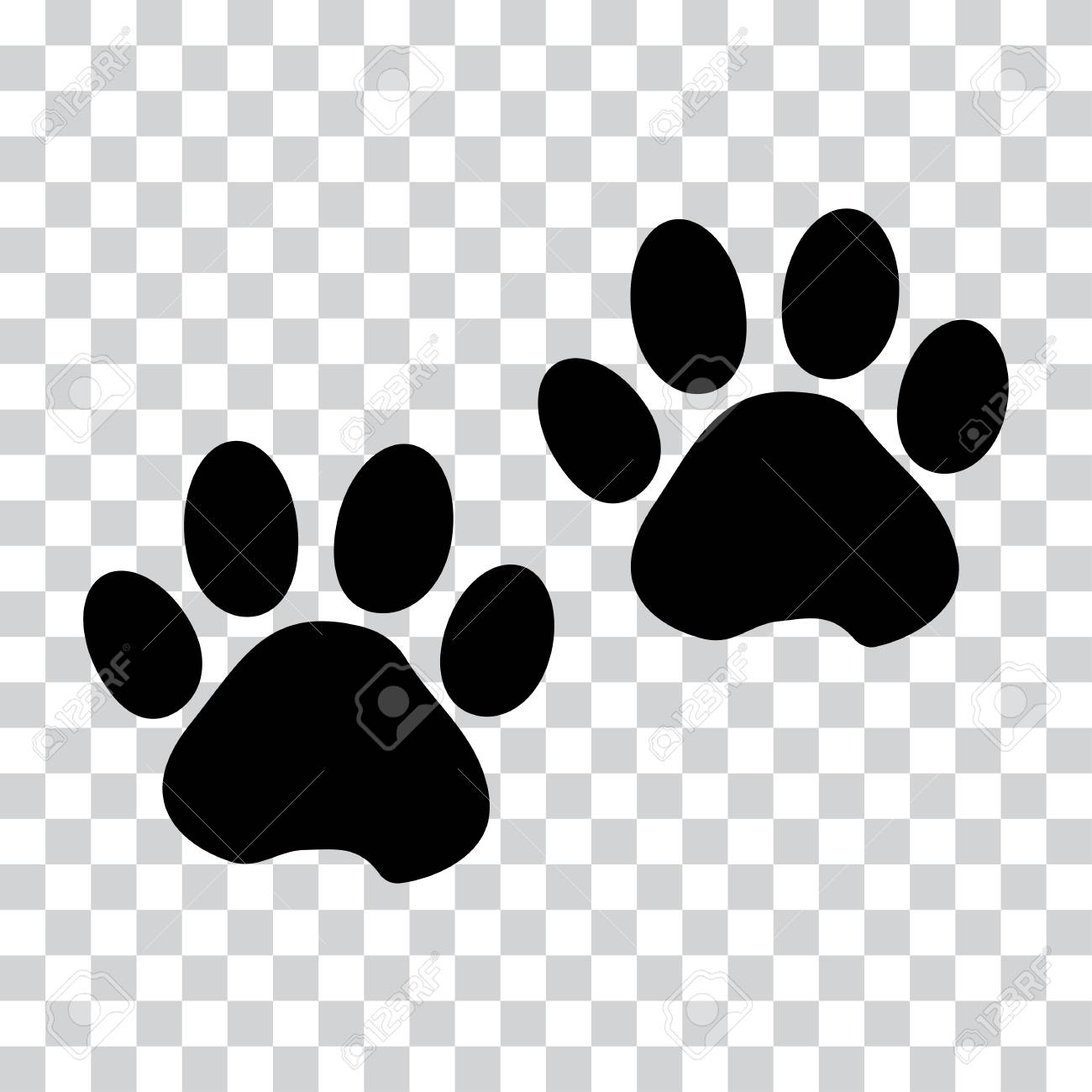Black Silhouette Animal Paw Track Isolated On Transparent