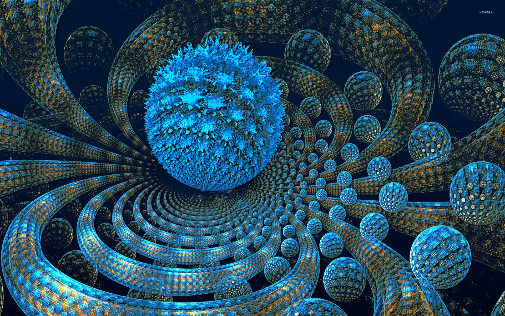 Blue fractal orbs wallpaper 3D wallpapers