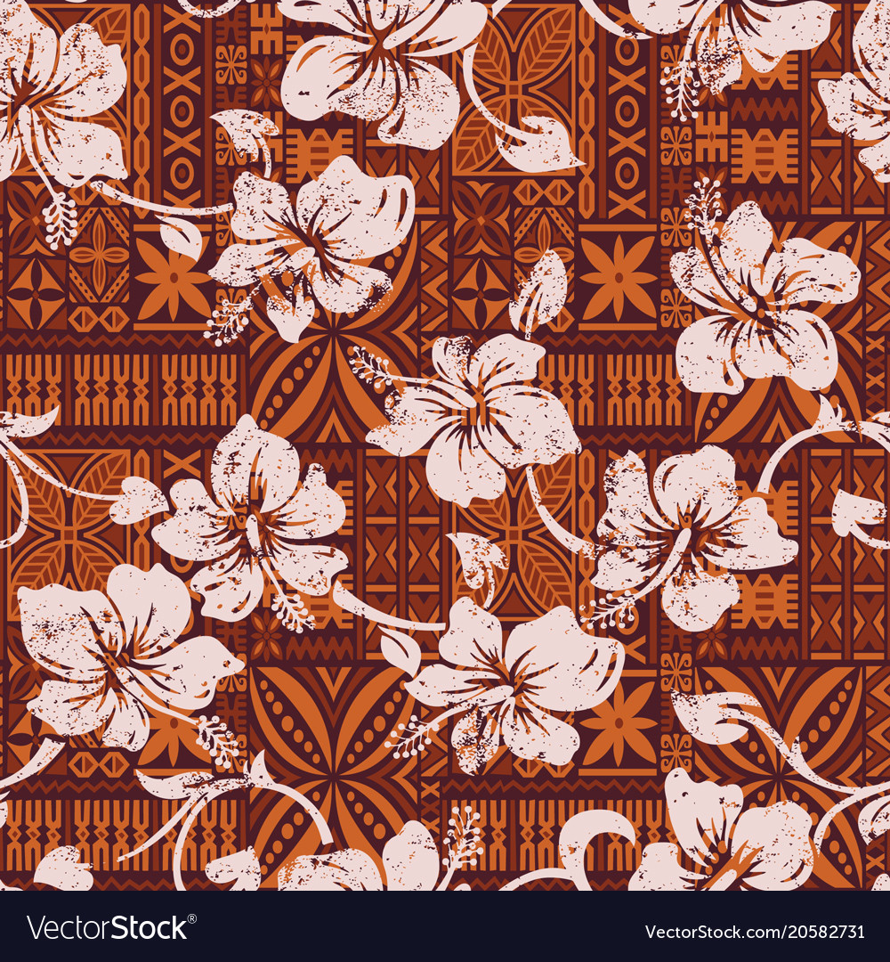 Tribal Vintage Hawaiian Hibiscus Flowers Wallpaper