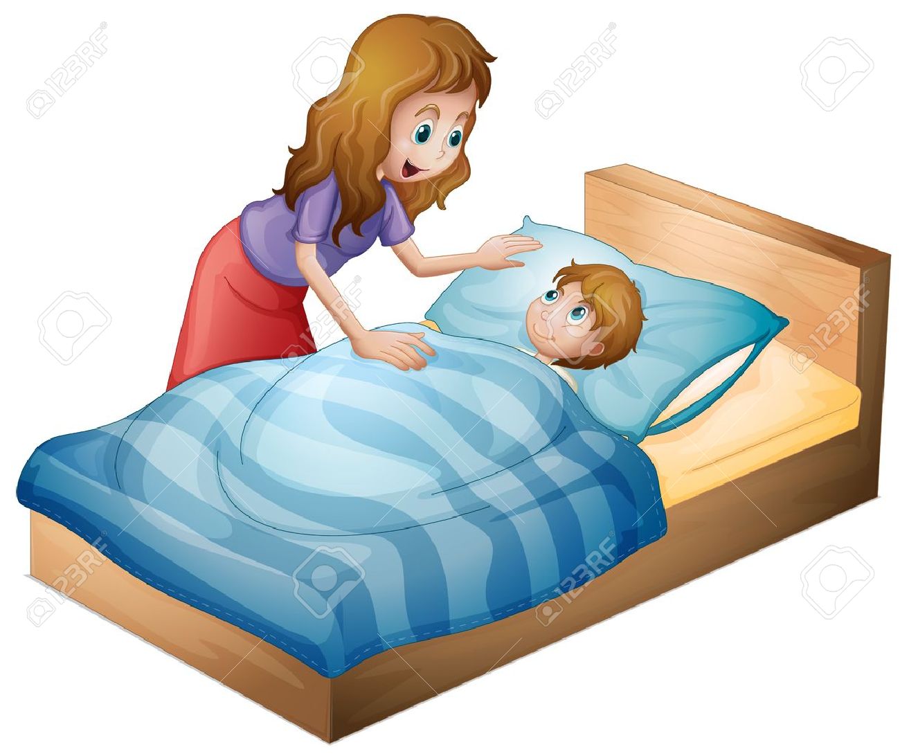 Illustration Of A Mother And Her Son On White Background Royalty