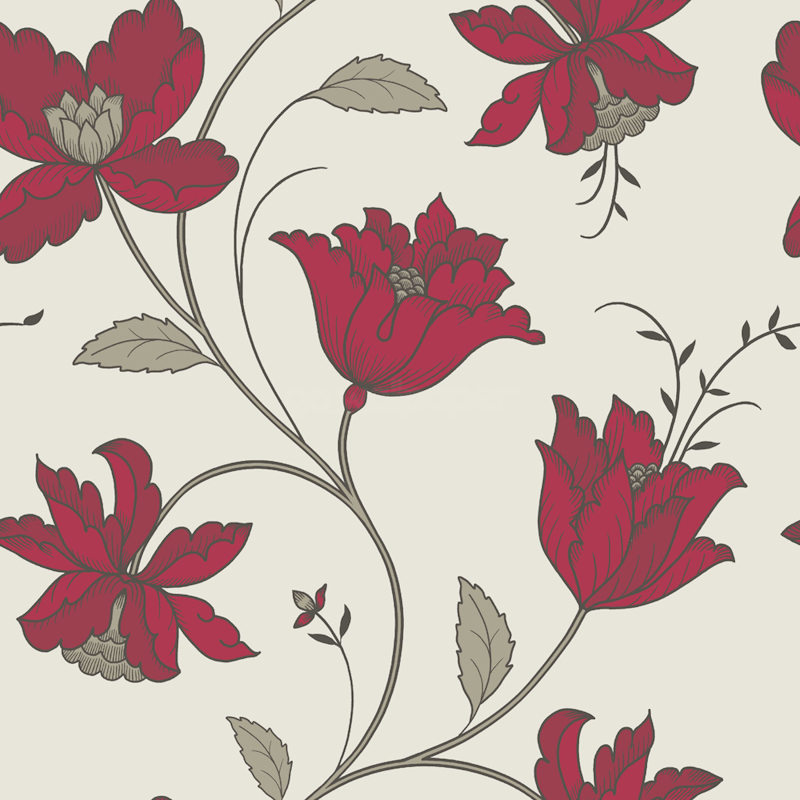 Fleur Red A Stunning Floral Wallpaper In White Sage