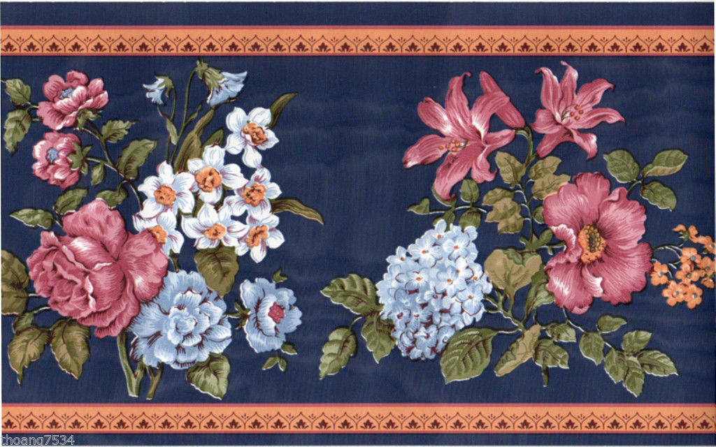 Navy Blue Orange Rose Pansy Lily Daffodil Floral Flower Satin Wall