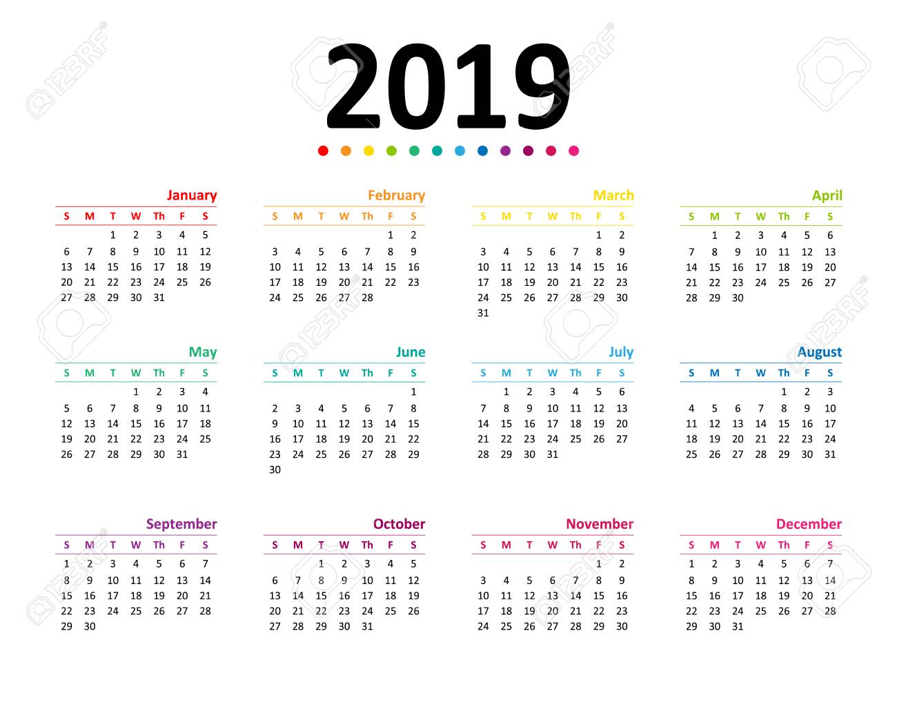 Year 2019 Calendar Wallpaper Vector Illustration Royalty Free