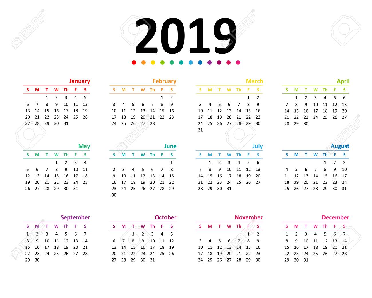 Year Calendar Wallpaper Vector Illustration Royalty