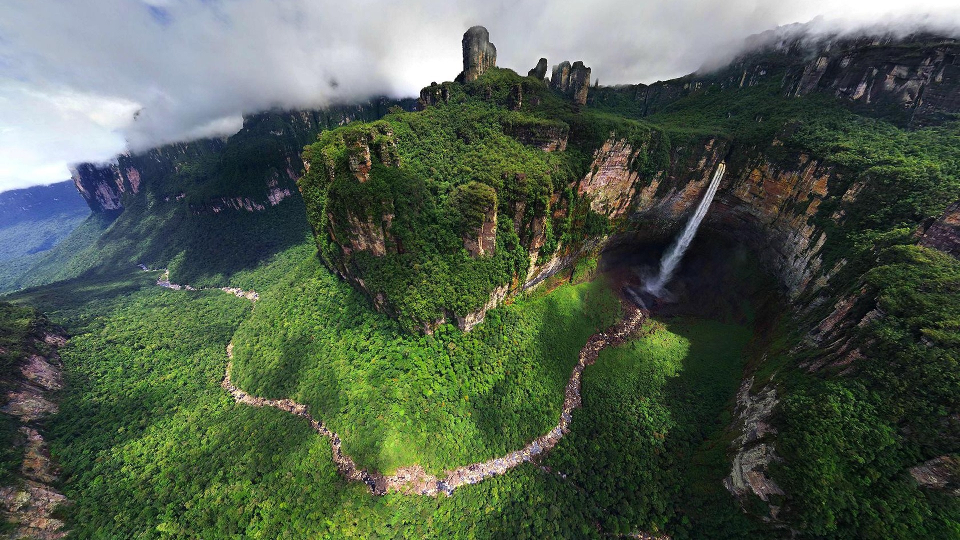 Wallpaper Waterfall Clouds Mountains Canyon Venezuela Dragon