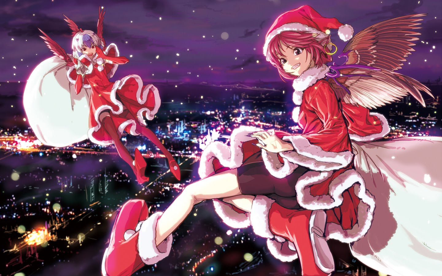 Anime Christmas Girls Background Wallpaper Animewp