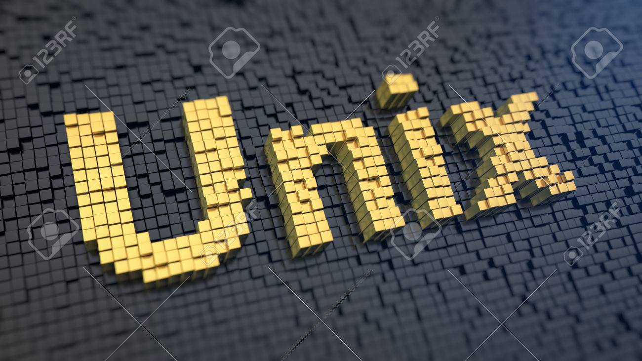 Word Unix Of The Yellow Square Pixels On A Black Matrix