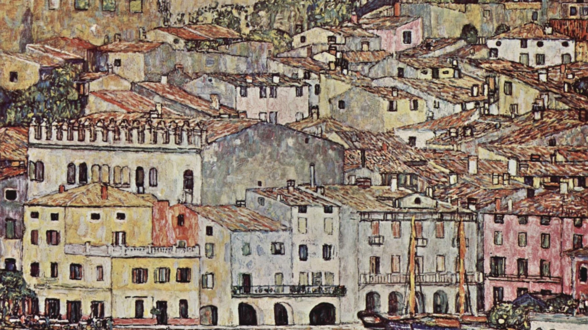 Painting Of Gustav Klimt City Desktop Wallpaper