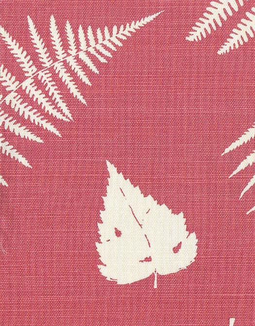 Fern Dragonfly Linen Union Fabric Leaf Print In Raspberry And Off