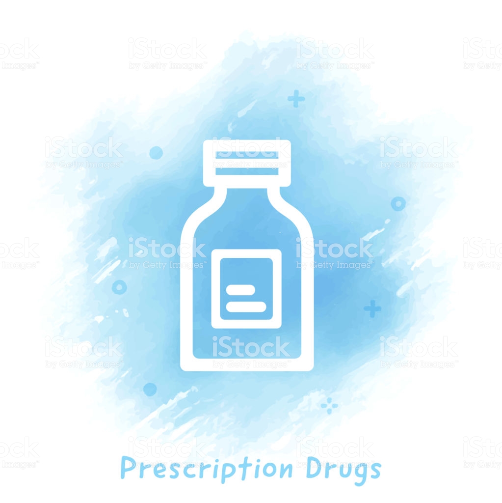 Prescription Drugs Line Icon Watercolor Background Stock