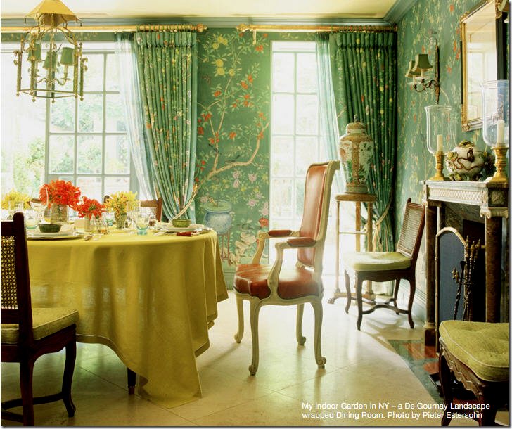 Charlotte S Dining Room Has Degournay Wallpaper And Curtains These
