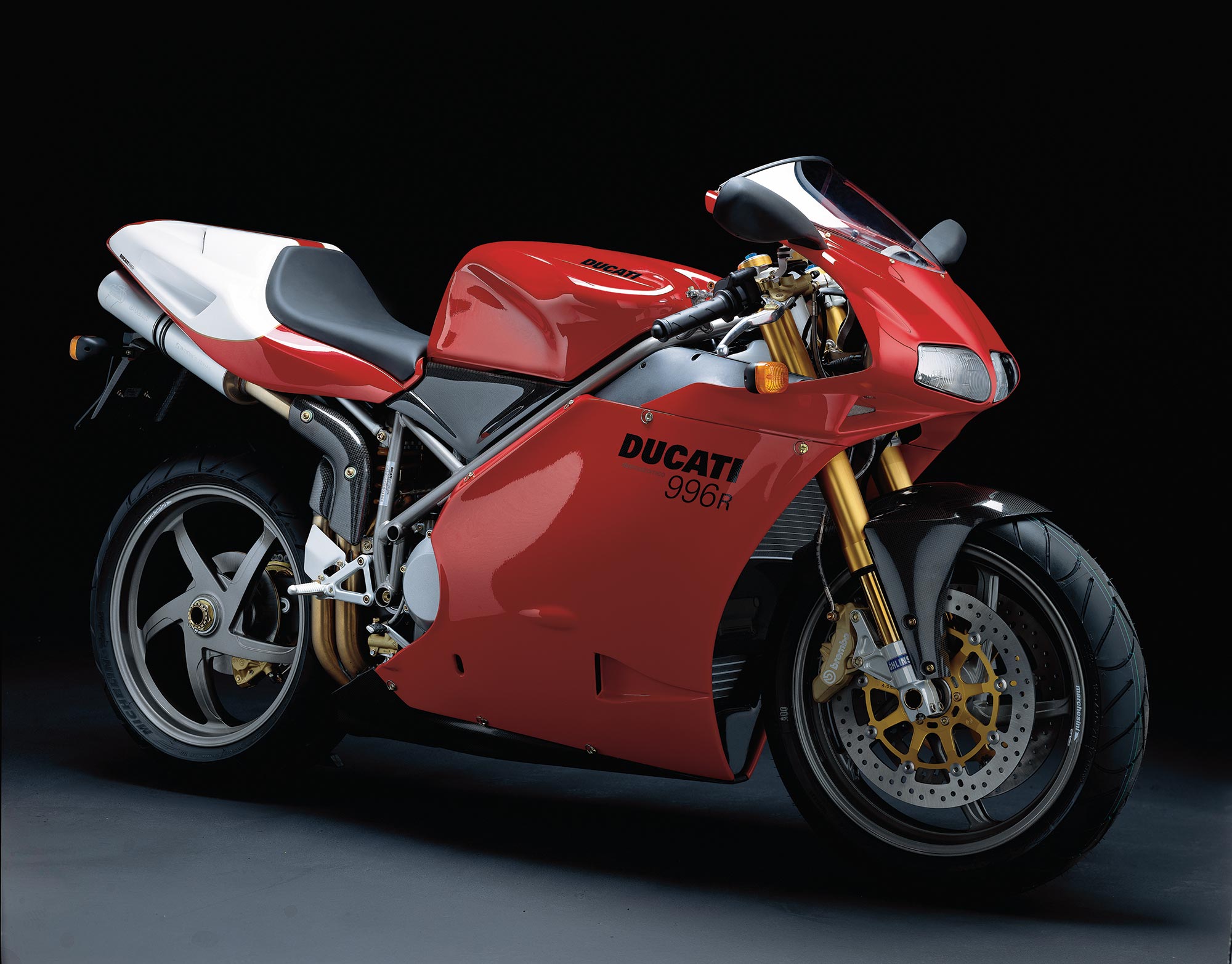Ducati 996R Motorcycle - Studio Shot on Black Background