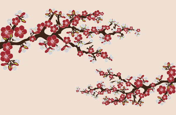 Japanese Sakura Cherry Blossoms Ivory Red Art Print By The Beezkneez