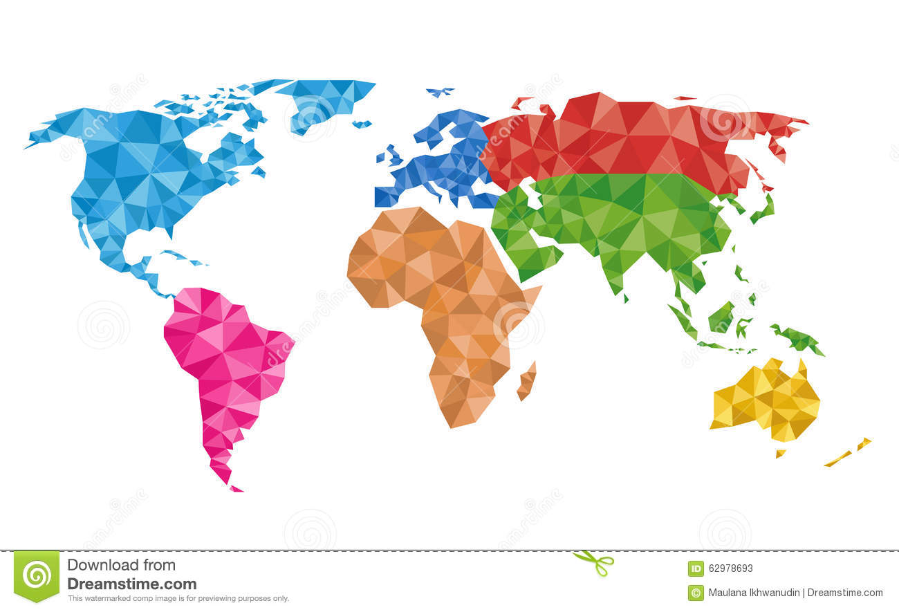 World Map Outline High Resolution Colorful Geometric Stock