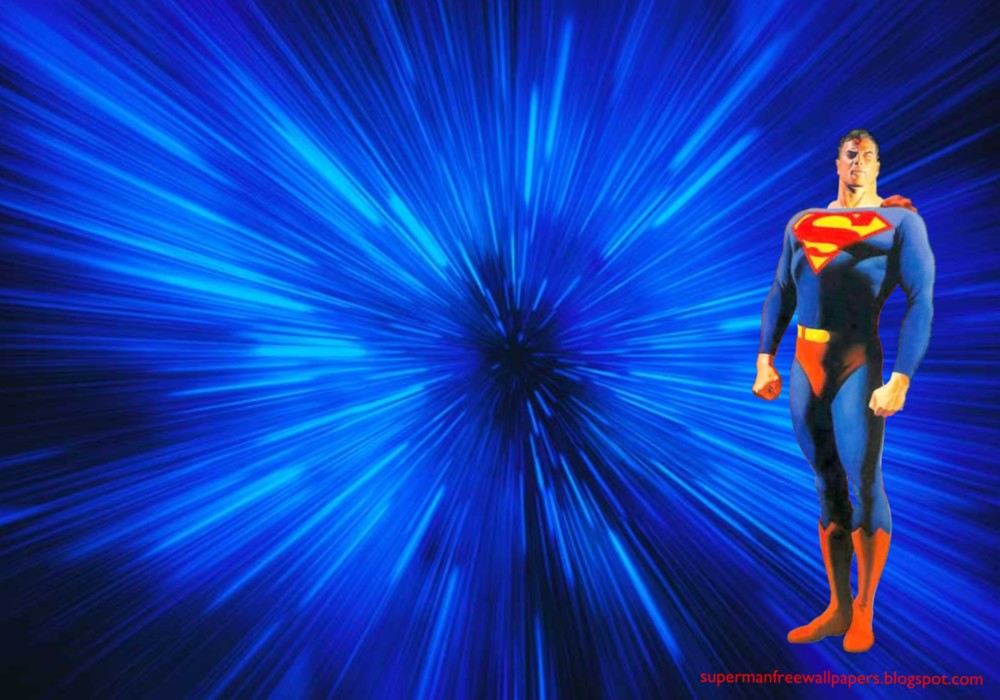 Desktop Wallpaper Of Superman Standing Tall In Blue Vortex