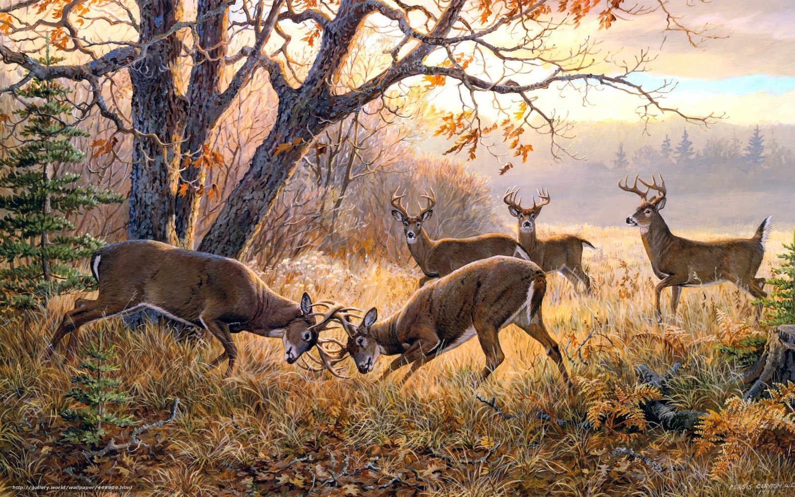 wallpaper painting deer situation duel free desktop wallpaper