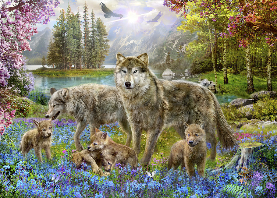 Spring Wolf Family Wall Mural Photo Wallpaper Photowall