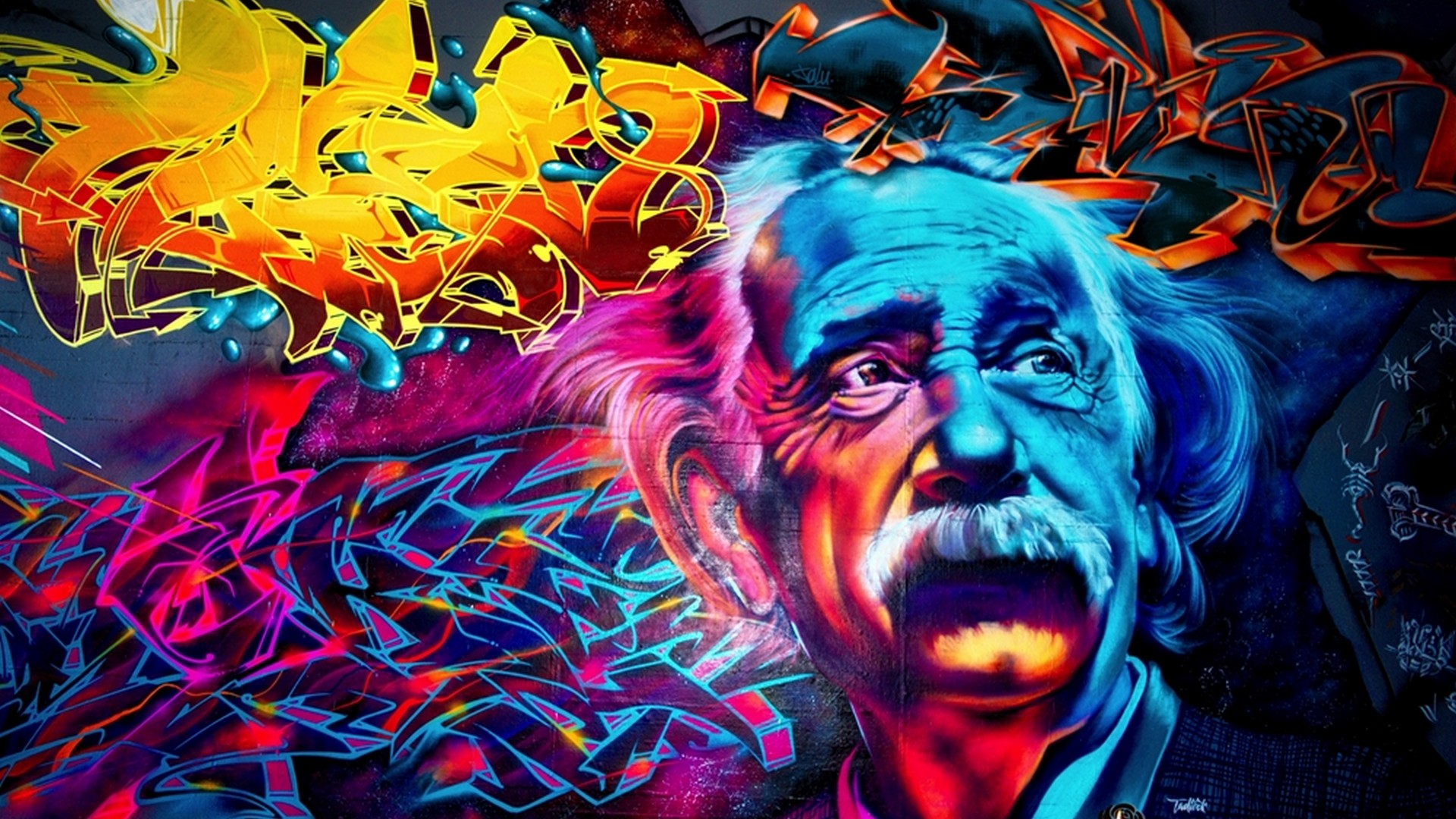 Wallpaper Orange Blue Red Yellow Graffiti Albert Einstein
