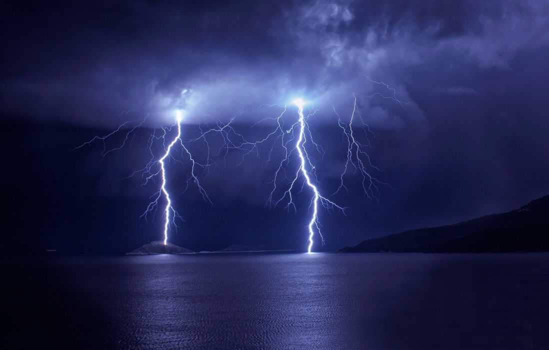 Storm Mountain Lake Lightning Clouds Sky Wallpaper