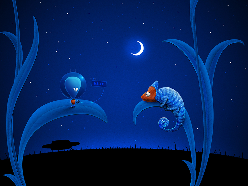 Alien And Chameleon Desktop Wallpaper Vladstudio