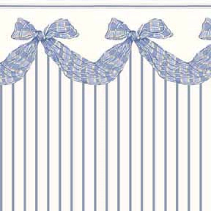 Dollhouse Wallpaper Bow Swag In Blue Stripe By Itsy Bitsy Mini