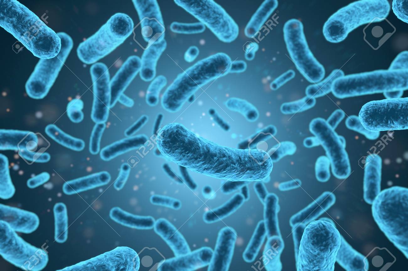 3d Rendering Bacteria Closeup In Blue Background Illustration