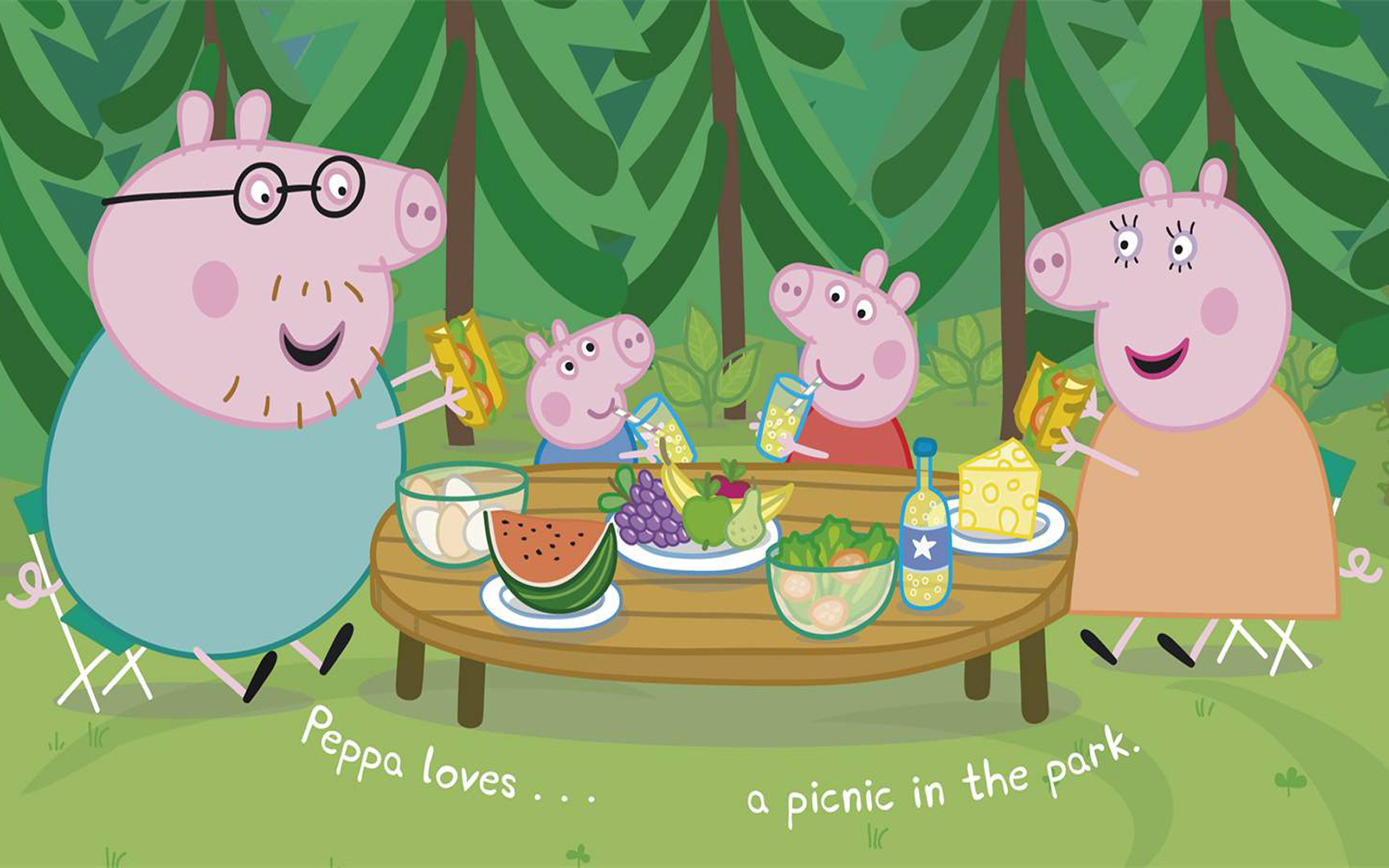 Peppa Pig family enjoying a picnic in the park