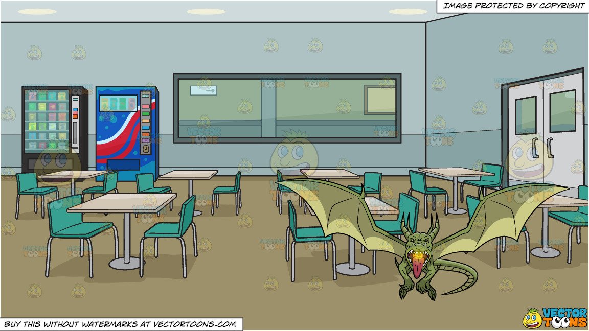A Fire Breathing Green Dragon And Employee Lunch Room In An Office