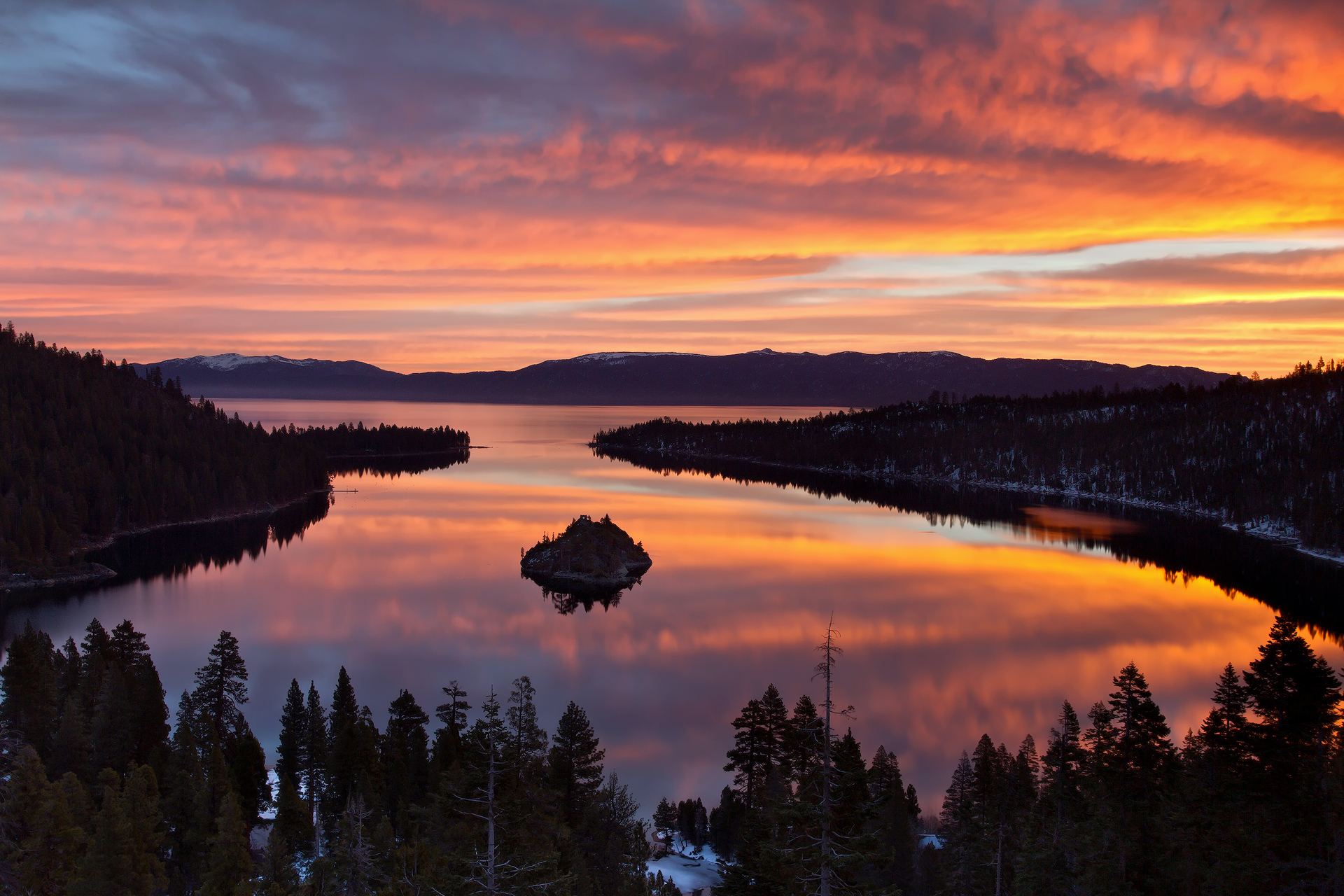 Spring Tahoe Lake Reflection Sunrise Sky Clouds Wallpaper Background