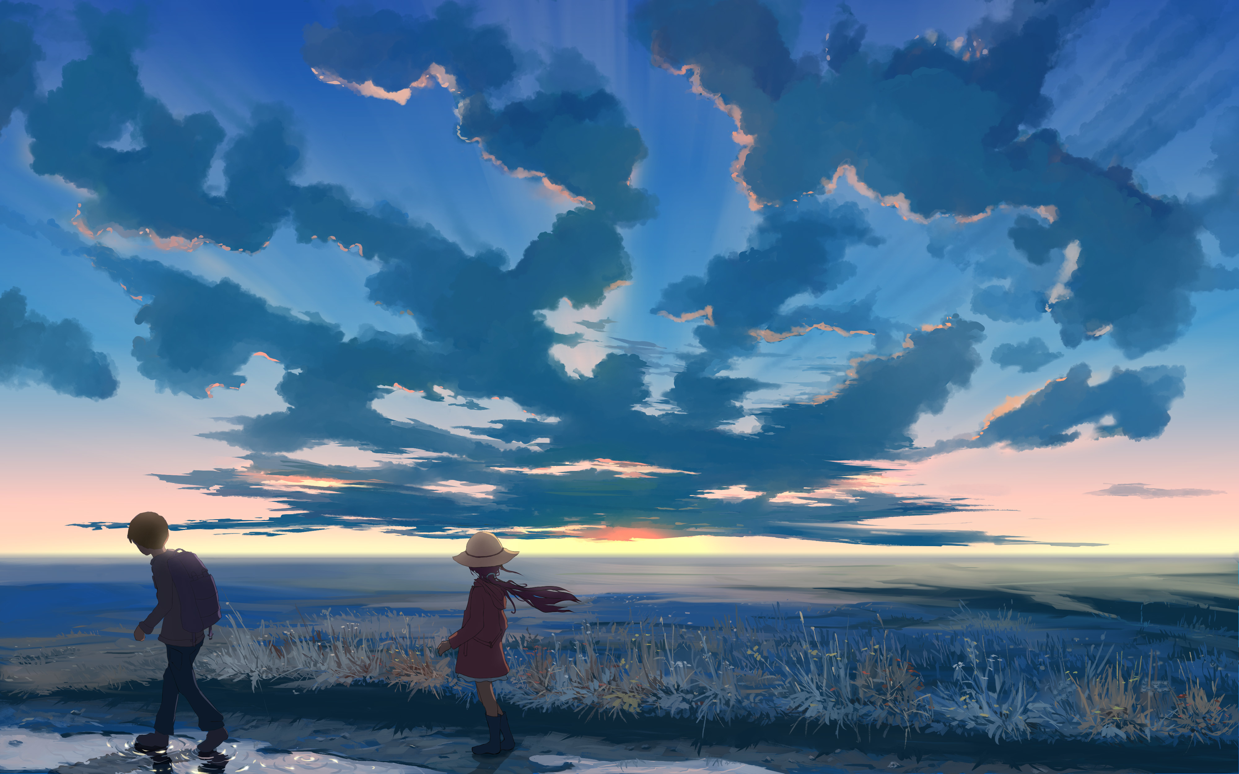 Starry Anime Sunset Wallpaper