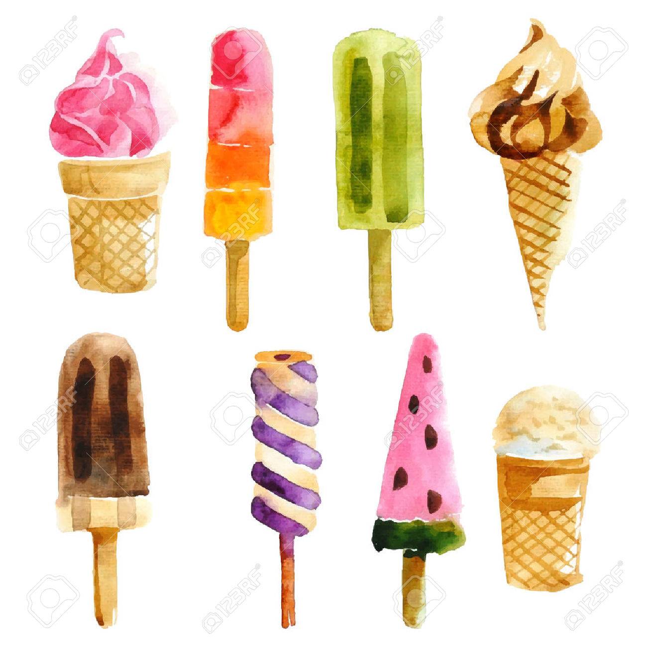 Watercolor Ice Cream On White Background Royalty Cliparts
